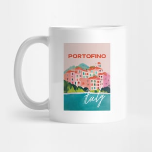 Portofino Abstract Gouache Travel Poster Italy Retro Wall Art Illustration Mug